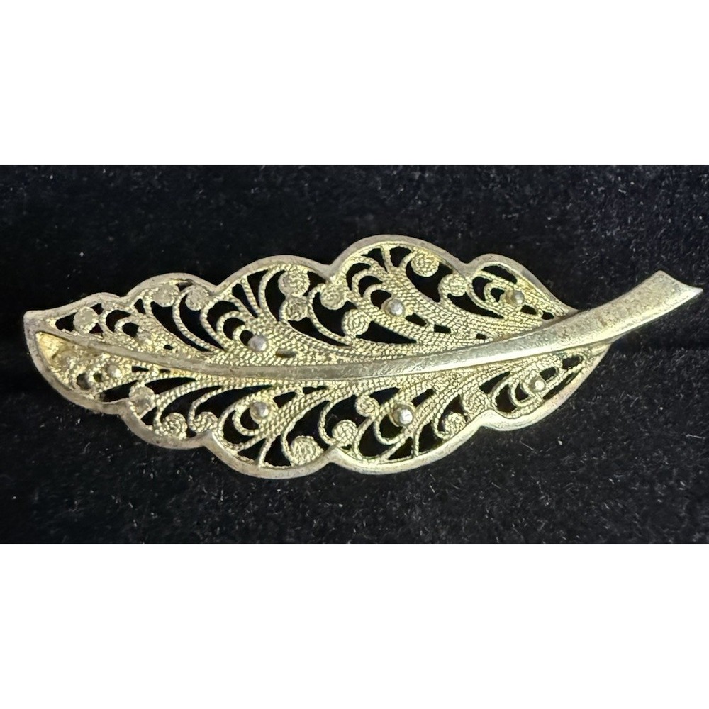 Vintage 835 Silver Filigree Leaf Pin Brooch